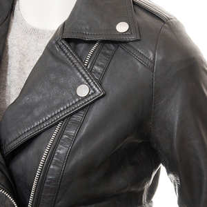 แจ็คเก็ตหนังสำหรับผู้หญิง แจ็คเก็ตหนังคอปกพับได้บุหนังสำหรับฤดูหนาวแบบอุ่นๆ แจ็คเก็ตหนังสำหรับกิจกรรมกลางแจ้งแบบเย็บติดกัน - Product Image 3