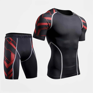 Ensemble Rash Guard Unisexe Premium Compression T-shirt et Pantalon Extensible 4 Directions Respirant Séchage Rapide Protection UV pour MMA Gym Surf Fitness - Product Image 1