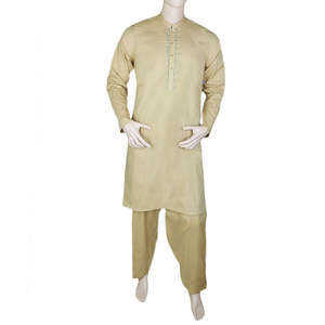 Shalwar Kameez brodé pour homme, col bandoulière - Camel - Product Image 3