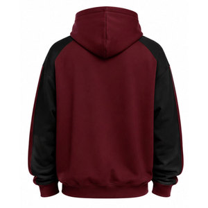 <b>Men's</b> Maroon <b>Black</b> Raglan Hoodie Fleece Sweatshirt Front Logo Print Casual Autumn Wear Regular Fit Hooded Pullover - Product Image 3