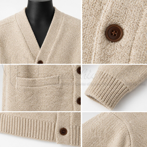 Suéter Cárdigan de Punto para Hombre, con Logotipo Personalizado, Cuello en V, Informal, Mezcla de Lana, Fabricante de Prendas de Punto, Venta al Por Mayor, OEM, ODM - Product Image 6