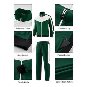Ensemble de survêtement décontracté en polaire polyester pour homme, hiver, couleur unie, veste à manches longues avec fermeture éclair intégrale, col rond, poignets côtelés, pantalon de jogging avec braguette zippée - Product Image 4