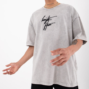 Camiseta bordada de gran tamaño con hombro caído para hombre, ropa de calle urbana informal con estampado personalizado de 2023 algodón, artículo OEM de alta calidad, 100% - Product Image 1