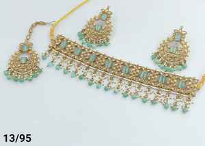 Nuevo diseño de forma cuadrada elegante chapado en oro tradicional Motipearl gota tachonado gargantilla collar pendiente Mangtika conjunto y conjunto de joyería - Product Image 4