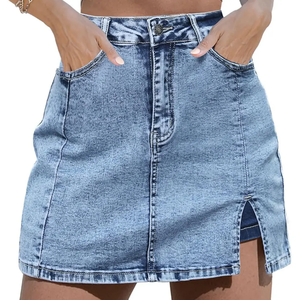 Jupes longues modernes pour femmes, denim délavé moyen, boutonnière devant, ceinture décontractée, diamants, mini-jupes tendance - Product Image 4