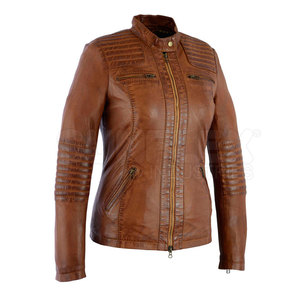 เสื้อแจ็คเก็ตหนัง Nappa คุณภาพดีที่สุดสำหรับผู้หญิง สำหรับฤดูหนาว แห้งเร็ว ระบายอากาศได้ดี คอตั้ง ลายเรียบ สีตามสั่ง บริการ OEM - Product Image 2