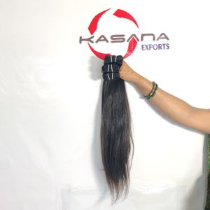 Faisceau brut indien droit couleur naturelle cuticule aligné Machine Double trame traitement des vagues profondes aucun vague profonde cheveux humains - Product Image 2