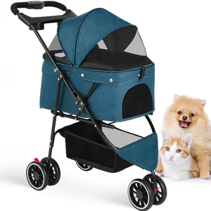 TH-PPS-606 Durable 3-Wheel <b>Dog</b> <b>Stroller</b>, Quick Folding Travel Pet Carrier with Waterproof Oxford Fabric and Storage Basket - Product Image 1