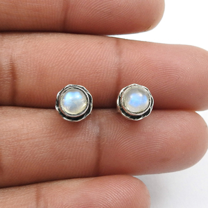 Exclusive Design Round Shape <b>Stud</b> <b>Earrings</b> 925 Sterling <b>Silver</b> Natural Rainbow Moonstone Customized Jewelry Wholesale Suppliers - Product Image 4