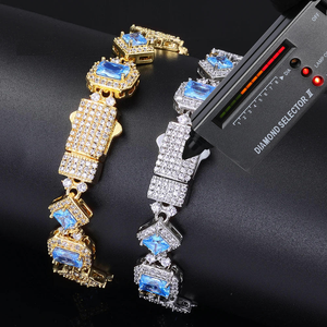Bracelet tennis hip-hop en moissanite bleue, serti de pierres, bijou de luxe pour homme, idéal pour les fêtes et les mariages. - Product Image 1
