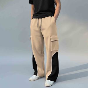 Pantalon cargo décontracté pour homme en coton, coupe droite, avec grandes poches et patchwork - Product Image 1