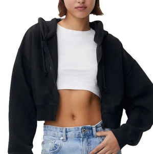 Custom <b>Women's</b> Winter Crop Top Hoodie Casual Oversize <b>Fleece</b> Pullover with Front Logo - Product Image 3
