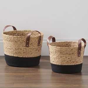 Panier en jacinthe d'eau naturel, grand et bon marché, en gros, panier décoratif rustique pour le rangement dans la salle de bain et la cuisine - Product Image 3