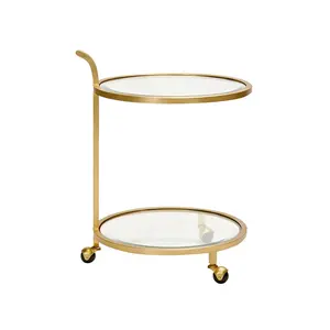 Newest 2 Tier Rolling Cart Modern Glass Round Bar Carts Serving Trolley For Hotel Kitchen Food Serving Trolley Bar Cart