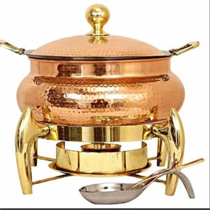 Elegant gold finish chafing <b>dish</b> with geometric base design Perfect for modern buffet service & events Catering Equipment - Product Image 2
