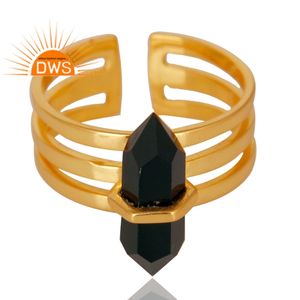 Anillo ajustable de piedras preciosas de ónix negro Natural chapado en oro de 18 quilates de plata esterlina más vendida, fabricante de joyería fina Demi - Product Image 2