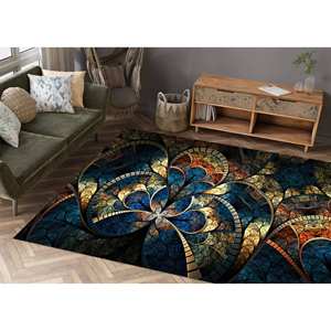 Tapis imprimé : Tapis moderne à motif fractal, antidérapant, décoration intérieure, avec tapis à poils doux - Product Image 2