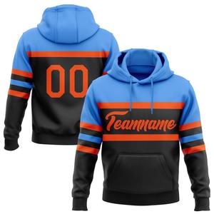 Sudadera con capucha personalizada cosida negra naranja-Polvo azul línea deportes pulóver - Product Image 1