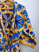 Venta al por mayor de lujo Kimono Duster Robe para damas amarillo bordado Albornoz con volantes 100% algodón cintura natural de alta demanda