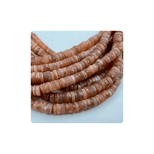 Perles de pierre de lune pêche facettées de haute qualité, 14 pouces, forme de pneu, perles de pierres précieuses - Product Image 1