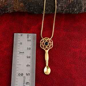 Wholesale Mandala Black Onyx Gemstone Brass Spoon Designer Pendant Necklaces Flower Designer Fashionable Jewelry With <b>Rope</b> <b>Chain</b> - Product Image 5