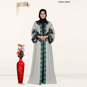 <b>Women</b> Linen Open Front Abaya with Elegant Embroidered Panel Design Plus Size Modest Evening Party Wear - Product Image 4