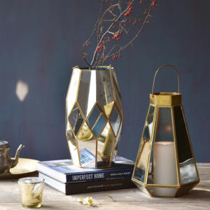 Popular Design Antique Mercury <b>Glass</b> Hexagon Candle Pillar Holder Lantern in Gold Brass <b>Frame</b> for <b>Hanging</b> and Floor Decorations - Product Image 5