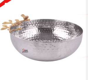 ชามสแตนเลสโลหะสีเงินสำหรับตกแต่งพร้อมดีไซน์ดอกไม้สีทองสำหรับร้านอาหารโรงแรมและบาร์ - Product Image 5