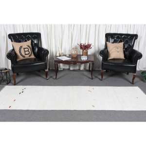 Tapis turc vintage moderne 2,6x8.9 pieds Tapis plat blanc en laine tissée Motif patchwork en latex pour les décorations de salon - Product Image 2