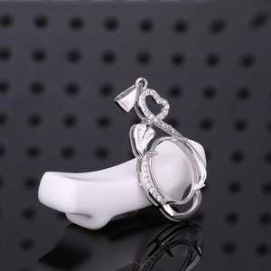 Plata de Ley 925 impresionante corazón Halo Semi montaje colgante 8x10mm ovalado con CZ piedra preciosa recuerdo joyería hallazgos componente - Product Image 4