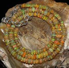 Natural Fire <b>Opal</b> Beads Necklace Multi-Color Genuine Gemstone Jewelry Silver Chain Pattern 20 Carat <b>Bracelet</b>/Earring Perfect - Product Image 2