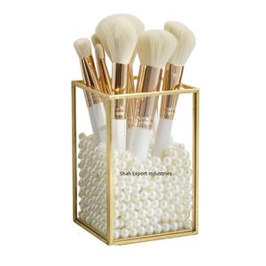 Organisateur porte-pinceau de maquillage en or au design élégant avec perles gratuites en laiton et verre porte-pinceau de maquillage - Product Image 1
