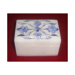 Boîte à bijoux rectangulaire en marbre blanc exclusif avec incrustations de nacre bleue, nouveau design, pour la décoration de la maison et les cadeaux - Product Image 1