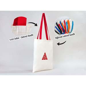 กระเป๋าผ้าฝ้ายสั่งทำพร้อมหูหิ้วสีแดง ขนาด 14x16 นิ้ว พิมพ์โลโก้หรือรูปภาพตามต้องการ  รีไซเคิลได้ พิมพ์โลโก้หรือรูปภาพลงบนกระเป๋าผ้าฝ้ายธรรมดา - Product Image 4