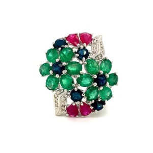 Lớn nhiều màu sắc vòng hoa trong Sterling Silver .925 Tính năng ngọc lục bảo Sapphire <span class=keywords><strong>Ruby</strong></span> kim cương cho đám cưới và các bên - Product Image 1