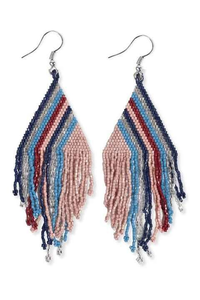 Boucles d'oreilles longues classiques brodées de perles avec perles de rocaille, faites à la main, design personnalisé, style bohème glamour pour femme, pour fêtes et événements - Product Image 4