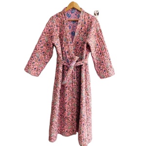 100% Cotton Quilted Kimono Dress Hand Block Floral Print <b>Bridal</b> Sleepwear Gown <b>Jacket</b> for Women for Winter Season - Product Image 1