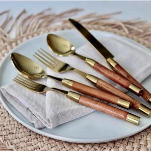 Ensemble de couverts dorés en acier inoxydable avec poignée au design moderne tricoté en fil Ensemble de couverts royaux de luxe pour la maison - Product Image 2