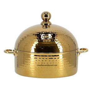 Casseroles en acier en gros martelées en or de haute qualité avec couvercle chauffe-aliments en métal et serveur pour cuisines marmite en métal pour servir - Product Image 1