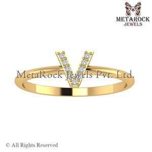 Sólido 14K oro amarillo V inicial anillo Pave diamante joyería hecha a mano A a Z minimalista letras anillo oro diamante joyería V anillo - Product Image 2
