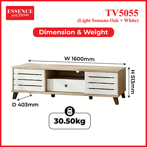 Mueble de TV Moderno para Salón de 160 cm, Color Roble Somana Claro con Blanco, 2 Puertas Corredizas, Cajón, Fácil Montaje, TV5055, Apartamento, Villa - Product Image 6