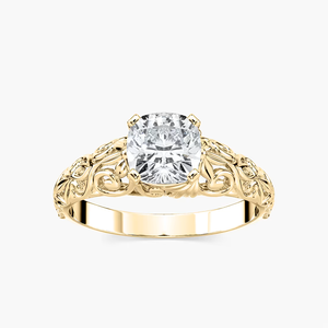 Bague de fiançailles vintage en diamant de laboratoire rond de 2,00 CTW, bande gravée de fleurs, certifiée IGI, or massif 14 carats, bague de mariée - Product Image 2