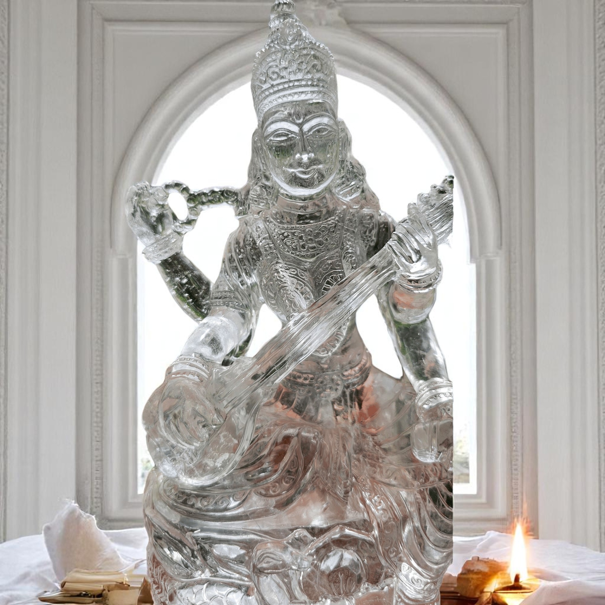Clear Quartz Saraswati Mata Idol for Knowledge & Wisdom