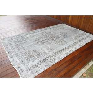 พรมวินเทจสไตล์ตุรกี ขนาด 5.4x8.7 ฟุต พรมขนาดใหญ่ พรมลายปะติดสีเทา - Product Image 2