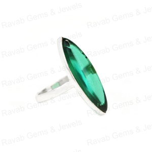 Anillo de Plata de Ley 925 Más Vendido para Mujer, Fluorita Verde Cuarzo de 10x30 mm, Engaste de Bisel Marquesa, Estilo Vintage, Hecho a Mano, Rodio - Product Image 2