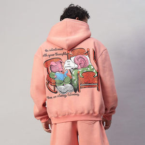 เสื้อฮู้ดแบบสวมหัวเสื้อมีฮู้ดผ้าขนแกะสีพีชออกแบบข้อความโลโก้ของคุณเสื้อฮู้ดดี้โอเวอร์ไซส์ดีไซน์ดัง - Product Image 6