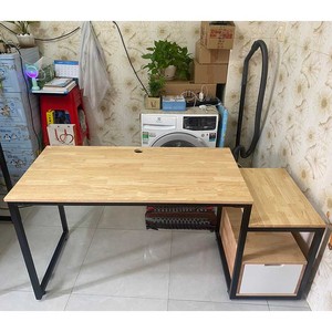 BD68067 Rubber Wood Computer Table 160x60cm Office <b>Desk</b> with Integrated Printer Shelf <b>Foldable</b> Storage Features Drawers Included - Product Image 5