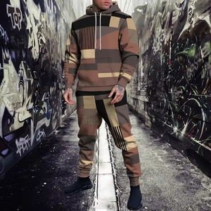 Ensemble de survêtement décontracté pour homme, deux pièces, à capuche, coupe ajustée, pour l'hiver - Product Image 1