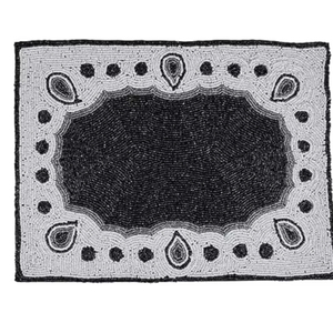 Mantel Individual con borde festoneado DE LINO DE BODA elegante con cuentas de cristal al por mayor perfecto negro 100% con cuentas para fiestas - Product Image 1