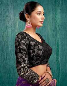 Chemisier de fête en soie Banarasi pour femmes de qualité supérieure avec broderie Design vintage élégant et écologique - Product Image 2